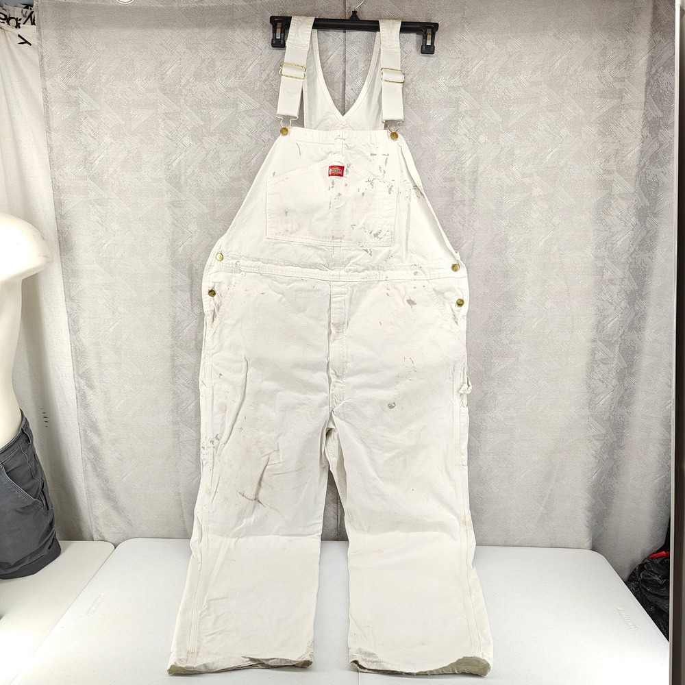 Dickies Overalls Men 44x32 White Paint Splatter Distressed Painter Workwear Bibs